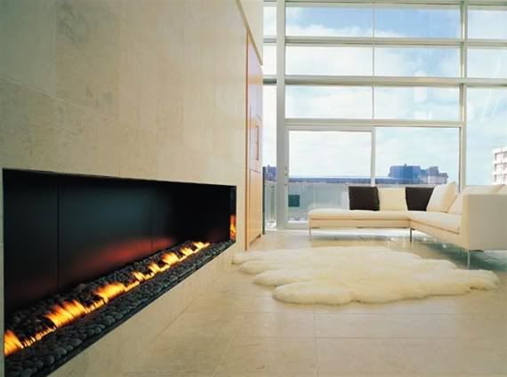 Contemporary living room with sheepskin rug